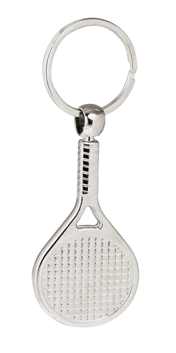 Metalen sleutelhanger in tennisracket vorm