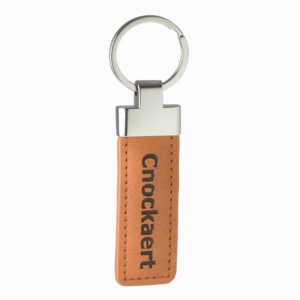 Lederen sleutelhanger met naam en logo